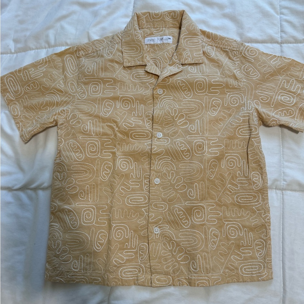 Boys Tan Patterned Shirt